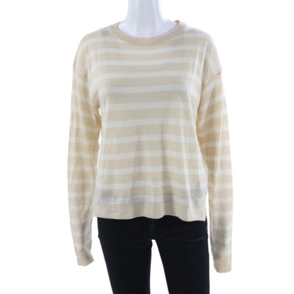 Banjo & Matilda Womens Beige Cashmere Striped Crew Neck Sweater Size XS